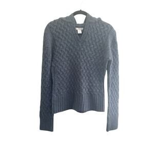 Kenji Womens Medium Blue Wool Alpaca Blend Hooded Cable Knit Sweater #5746